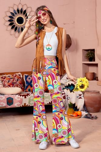 For G and PL Women's Halloween 5 Pcs Hippie Costume Pants Floral Bell Bottom Outfits3