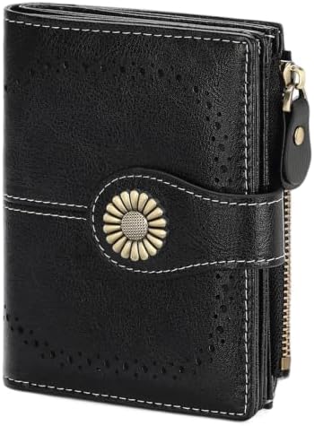 SENDEFN Small Womens Wallet Leather Bifold Card Holder RFID Blocking with Zipper Coin Pocket