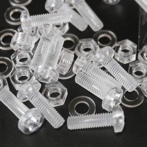 Pack of 20 Transparent Clear Plastic Acrylic M6 x 20mm Nuts & Bolts, Washers -Acrylic Plastic Screws Cover