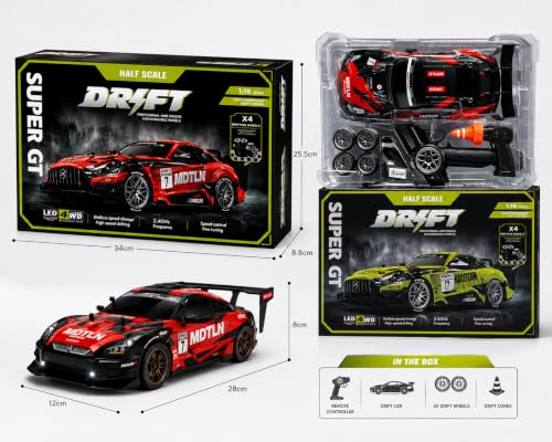 Image of Nextronix 40 km /h High-Speed 1:16 Scale 4WD RC Drift Car | 2.4GHz Remote Control Racing Car with LED Lights & Rechargeable Battery | Red Edition