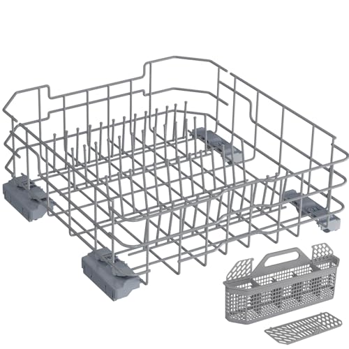 UPGRADED WD28X26099 Dishwasher Lower Rack,Compatible with General Electric GE Dishwasher Racks Part GDF510PSM0SS GDT535PSM0SS With WD28X10128 Dishwasher Silverware Basket & Dishwasher Roller Wheels