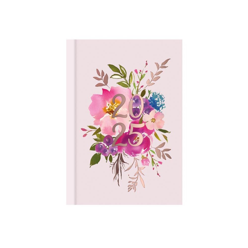 Sixstore 2025 Diary A6 Week to View 2025 Diary Colour Fashion A6 WTV Year Planner Desk Diary Ribbon Marker, Pink Back Floral