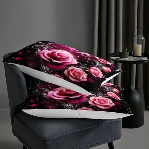Image of AILONEN Pink Roses Heart Comforter Set Full Size,Romantic Floral Pattern Bedding Set for Teens Girls Women,3-Piece Flower Decor Quilt with 2 Pillowcases