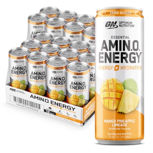 Optimum Nutrition Amino Energy Sparkling Hydration Drink,Electrolytes,Caffeine,Amino Acids,BCAAs,Sugar Free,Mango Pineapple Limeade,12 Fl Oz,(Packaging May Vary),12 Count (Pack of 2)