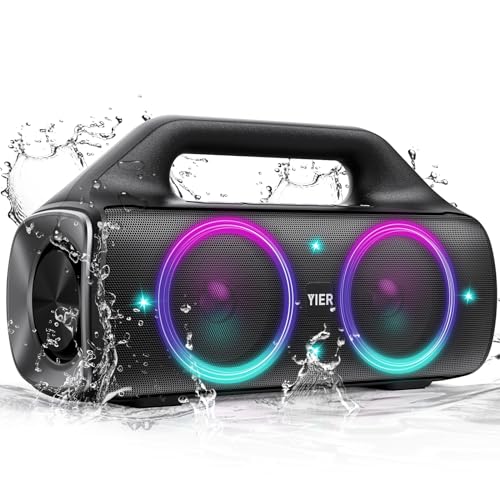 Portable Bluetooth Speakers, 80W Peak Wireless Outdoor Speaker with Subwoofer, Deep Bass, IP67 Waterproof, 100dB Loud Party Speakers for Camping, Beach, Garage