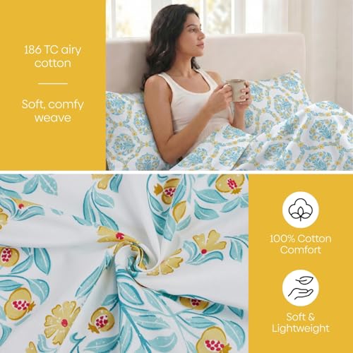 Image of Haus & Kinder King Size Bedsheet for Double Bed with 2 Pillow Covers 108 x 108 Inches | 186 TC Cotton Bedsheet for King Size Bed - Amber Orchard