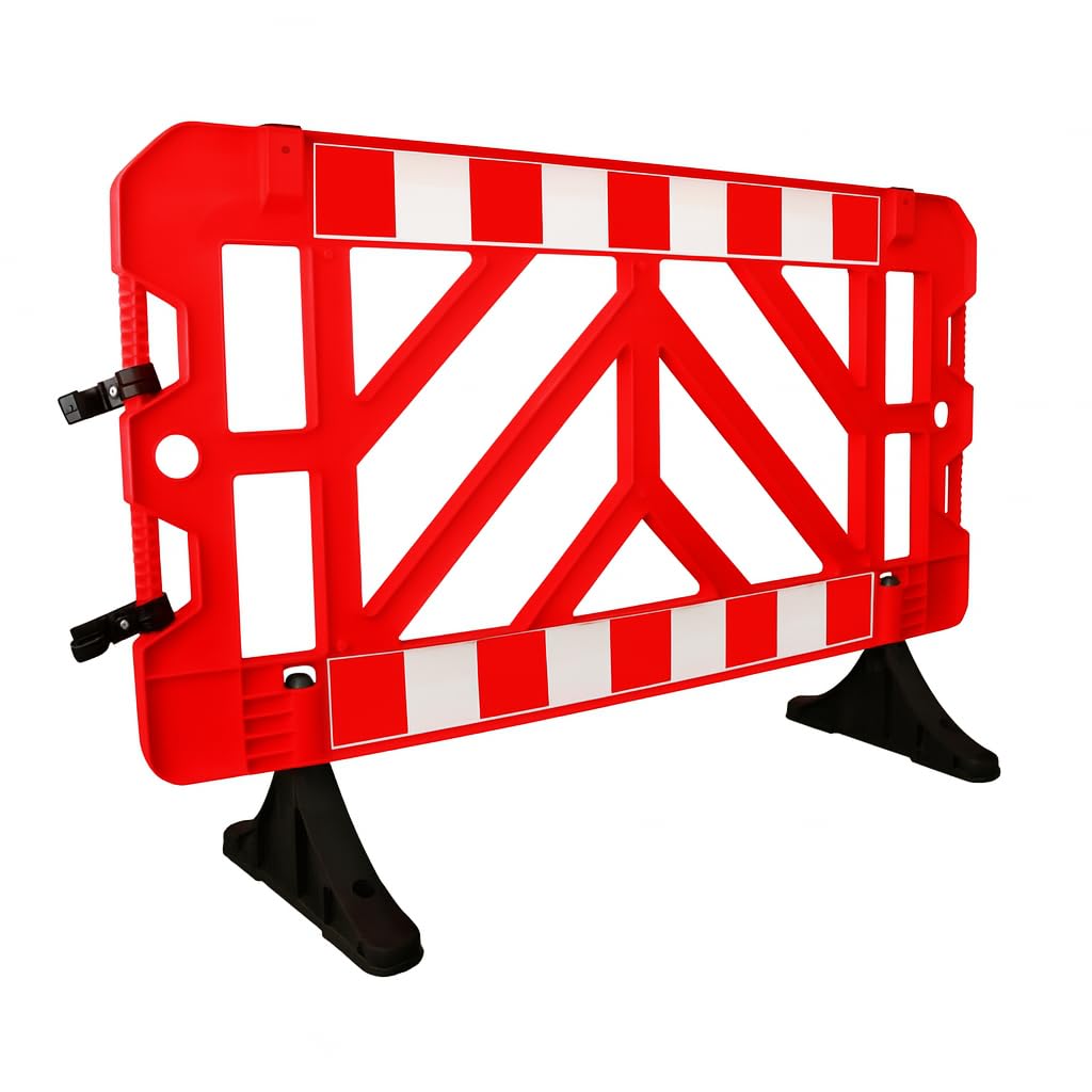 Crowd Control Barrier Plastic for Road Safety 1.5 Mtr Red | Pedestrian Traffic Management | Stackable Barricade for Road Safety | Safety Fence for Schools, Universities, Events (1)