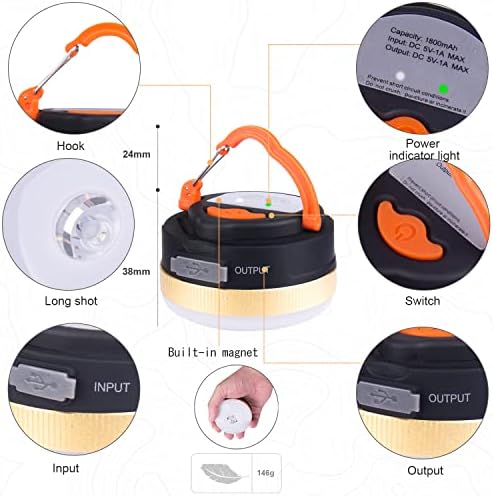 INPHER 2 Pack Camping Lantern,USB Rechargeable Camping Lamp Flashlights Power Bank, Camping Light with Magnetic Base 4 Modes Waterproof Portable Outdoor Tent SOS Light for Emergency Hiking Fishing