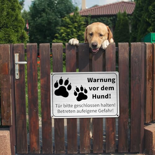 Vorsicht Hund Schild, Aluminium Warnung vor dem Hund Schilder Mit Selbstklebend, UV-beständig Wasserdicht Achtung Hund Schild Hundeschilder Warnung 30x20cm