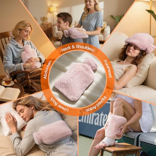 Homealexa Wärmflasche mit weichem Bezug 2L, Premium Naturkautschuk,Sicher und Langlebig Wärmeflasche für Familie (Rosa, 2L)
