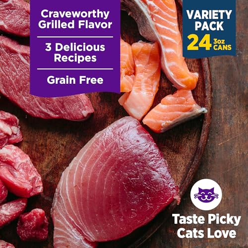 Image of Wellness Complete Health Grilled Favorites Variety Pack Adult Canned Wet Cat Food, Natural, Protein Rich, Grain Free, 3 oz, Pack of 24 Cans