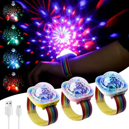 Juego de 3 luces de discoteca, mini bola de discoteca para niños, mini lámpara LED, luz de discoteca para fiestas infantiles, bailes de coche, DJ Club (rosa/blanco/azul)