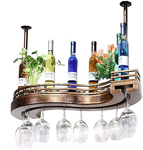 Wiszący Stojak Na Wino Z Uchwytem Na Szklanki I Półką, Wiszący Stojak Na Wino W Kształcie Litery S, Regulowana Wysokość, Odwrócony Stojak Na Kieliszki, Wiszący Na Sufici,100 * 30cm