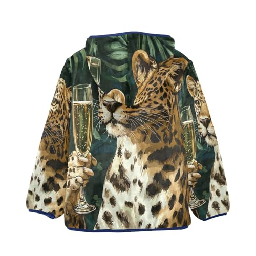 Leopard Holding Glass Wine Toddler Fleece Jacket Girl Boys Hooded Fleece Jacket Coat Warm Outwear Zip-up 3-10T2