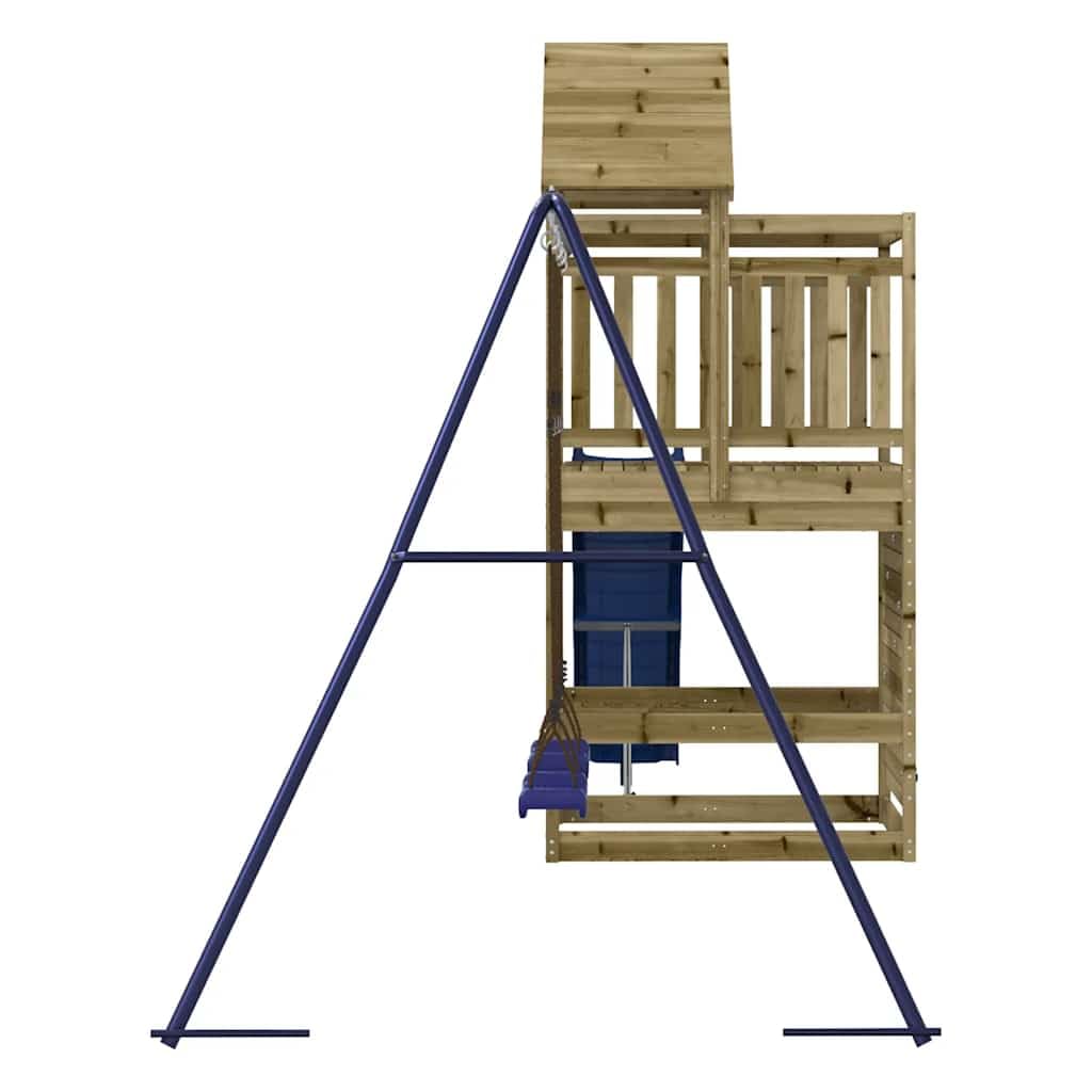 Aire de Jeu en Bois de pin imprégné pour extérieur Jardin avec Tour, balançoire Double, Toboggan ondulé, cabane et bac à Sable pour Enfants de 3 à 8 Ans, Structure Robuste et Stable