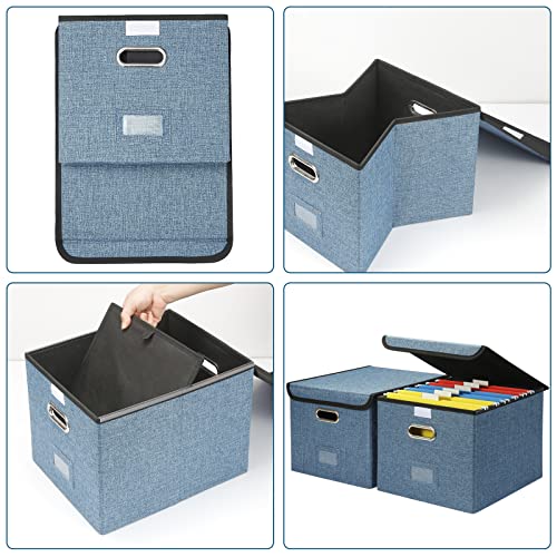 Seekind Upgraded Portable Storage File Boxes With Lids, Lattice Linen Office Document Storage With Plastic Slide,3 Folders, Universal Hanging Filing File Organizer Box For Letter/Legal Folder, Decorative Home File Storage Bins(Navy Blue-1 Pack) #TOP5
