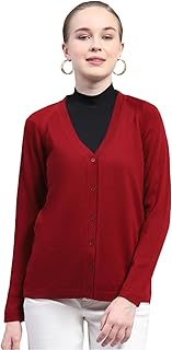 monte carlo Womens Solid Maroon V Neck Full Sleeve Cardigan image 1
