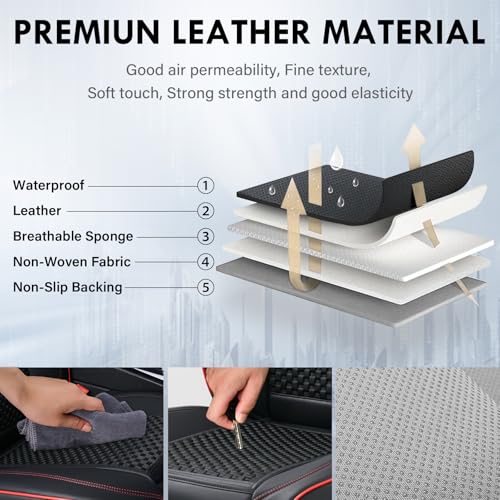 Image of Coverado 2 in 1 Seat Covers for Car Full Set, Conversions Between Warm Suede and Cold Ice Silk for Car Seat Protector Car Accessories Universal Fit for Most Cars SUVs and Trucks（Black&Red）