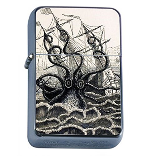 Encendedor Aceite Vintage Pulpo Diseño Plata miniatura 1