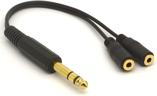 Tomost 6.35 to 3.5mm Cable Splitter, 1/4" TRS Stereo Jack Male to Dual 1/8"(Mini) Female Y Adapter Cord (20cm)