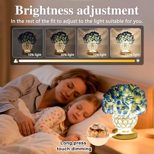 Image of 3 Color Artificial Blue Hydrangea Flower Lamp Night Light Desk Lamp for Bedroom Bar Coffee Shop Living Room Decor, Ideal Gifts for Women Mom Wife Friend Birthday Christmas Mothers Valentines Day