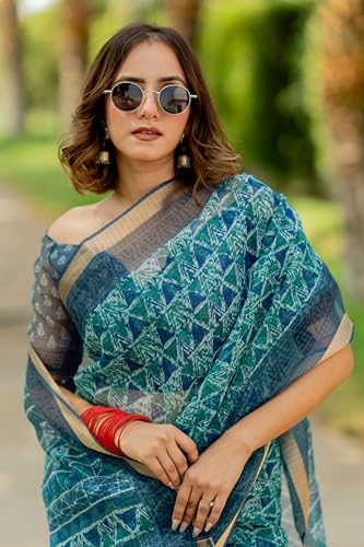 Image of MIRCHI FASHION Kota Doria Cotton Saree with Blouse Piece | Leaf Floral Printed Saree for Women | Traditional Ethnic Daily Wear Summer Saree