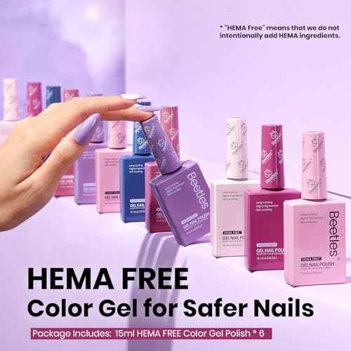 Image of Beetles Fall Gel Polish Set - 6 Colors 15ml Full Size Hema-Free Baby Pink Purple Gel Nude Pink Colors Gel Polish Kit Soak Off Uv LED DIY Home Manicure Salon Serene Afternoon
