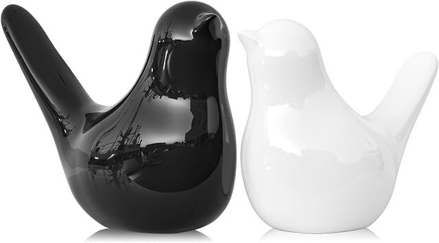 Small Ceramic Bird Statue and Sculpture for Home Decor Accents,Modern Animal Ornaments for Living Room,Bedroom,Coffee Table Centerpiece,Bookshelf,Cabinets,Cute Knick Knacks for Shelves Black White