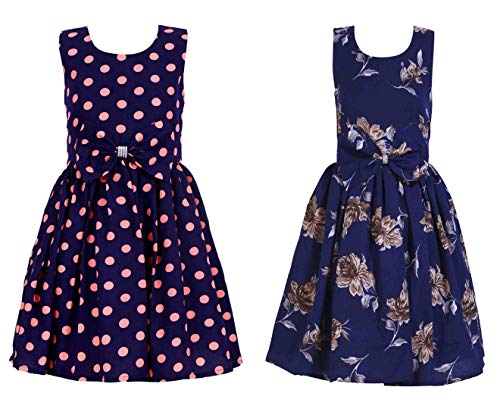 Image of Casual Frock for Baby Girls,Blue Printed and Olive Printed,Pack of 2