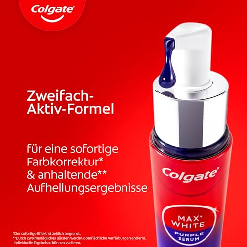 Colgate Max White Purple Serum 40ml, Lila Zahnaufhellung, hellt sofort auf, Zweifach-Aktiv-Formel für sofortige Farbkorrektur, mit Mikro-Poliermineralien