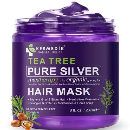 KESMEDIK Tea Tree Purple Hair Mask Toner with Argan Oil, Deep Conditioner for Dry Damaged Bleached,...
