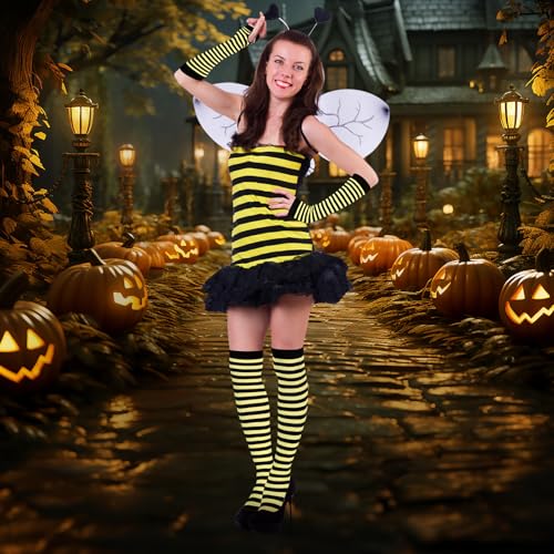 Image of Geyoga Arm Warmers Leg Warmers Striped Thigh High Socks Fingerless Gloves Stockings Christmas Halloween
