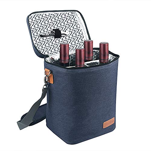 Insulated Wine Carrier Tote - Samshow 4 Bottle Wine Carrier with Shoulder Strap
