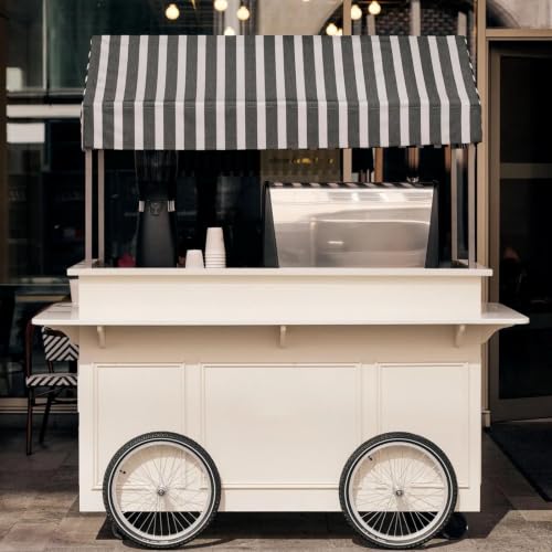 Image of Metal Food Cart with Striped Canopy Storage Cabinet