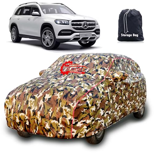 Image of 100% Waterproof Car Body Cover for Mercedes GLS 400D with Mirror Pocket, Soft Cotton Lining, Triple Stitched, Full Bottom Elastic (Heat Resistant Jungle Print with Red Piping)