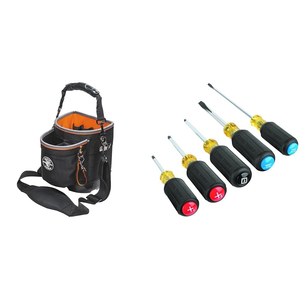 Klein Tools 14-Pocket Tool Bag 5-Piece Color-Coded Screwdriver Set with Precision Tips