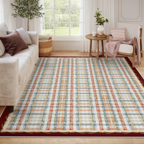 Tapis de chambre lavable résistant aux taches 180x240cm style tartan doux - 6