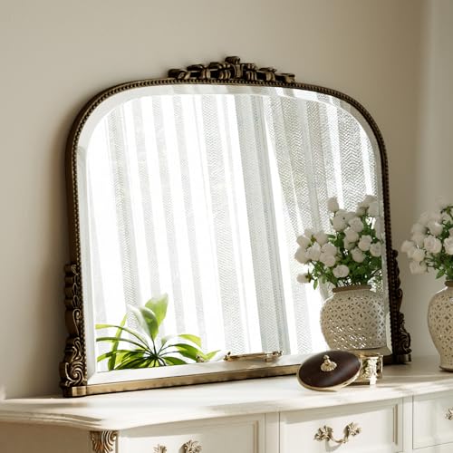 VETROVUE 2736 Bronze Wide Arched Wall Mirror with Vintage Carving