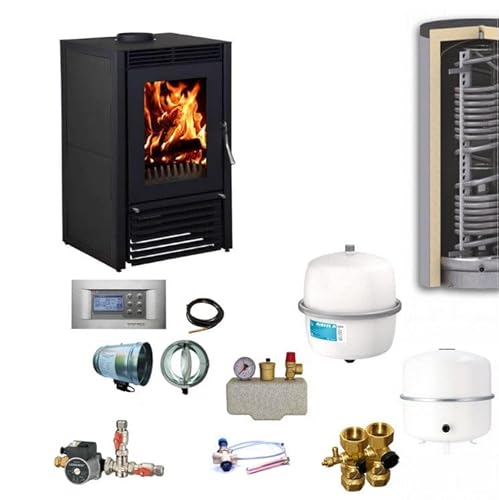 Wassergeführter Kamin Marbella Compact Schwarz | Komplettset Hygiene 12 kW
