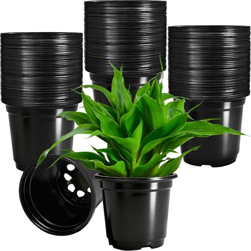 Woozettn 120 Packs Flexible Plastic Nursery Pots 4 Inch Thickened Soft Plastic Pots with Drainage Holes Garden Seedling Pot for Succulents Transplanting Cuttings(Black)