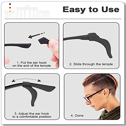 Molderp Glasses Ear Grip - Eyeglasses Temple Tip Sleeve Retainer,Anti-Slip Comfort Glasses Retainers For Spectacle Sunglasses Reading Eyewear, 12 Pairs (Black，Clear) #TOP2