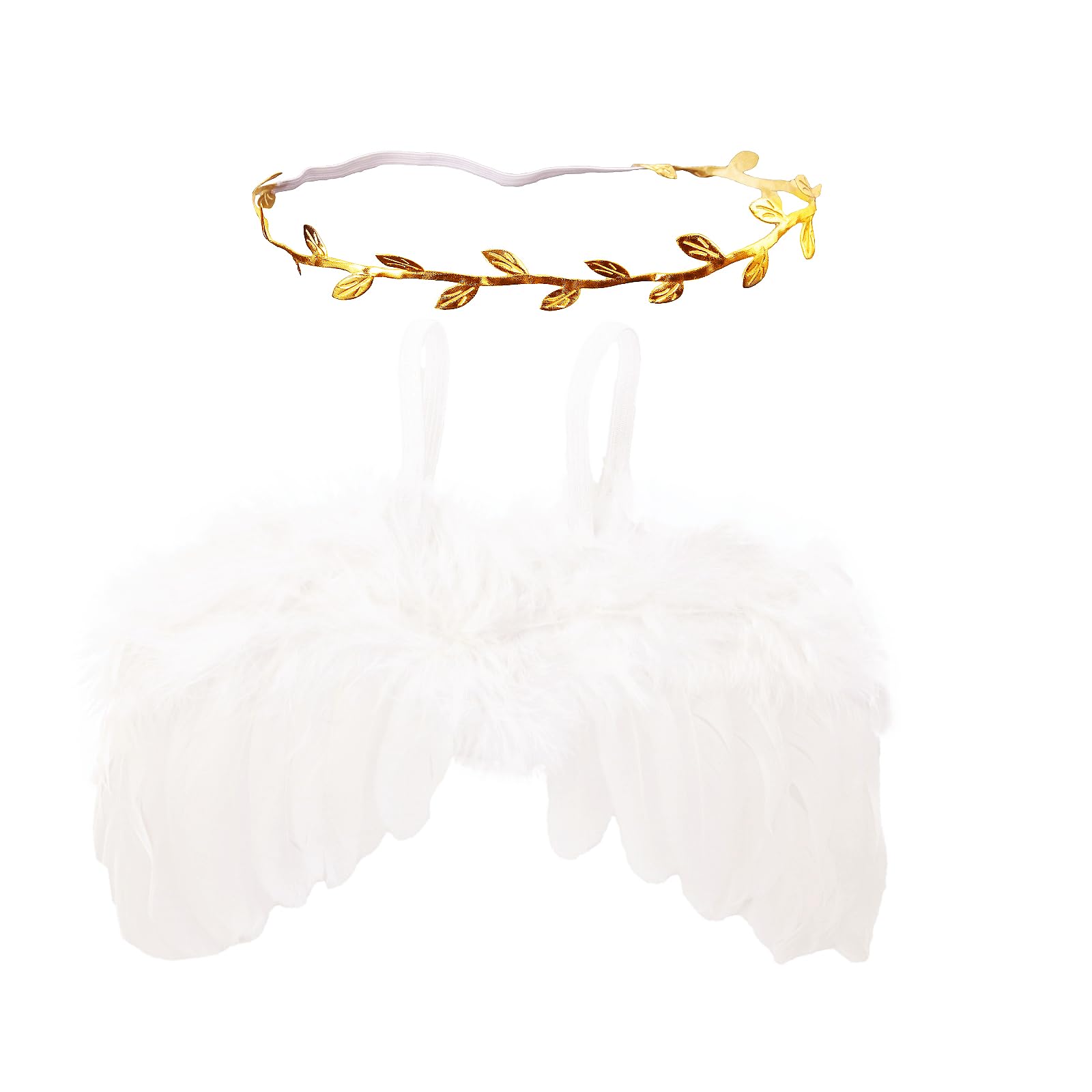 Nishine 2 PACK White Newborn Fuzzy Feather Angel Wings + Headband Set for Baby Cosplay Girls Costume Photography