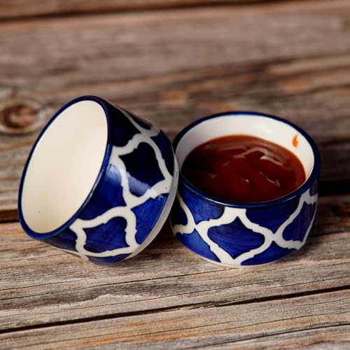 Image of Freakway Hand Painted White Ceramic Dip Bowls | Bowls Set of 2, 40Ml | Bowl for Serving Chutney Bowl /Pickle Bowl /Small (Umrao White)