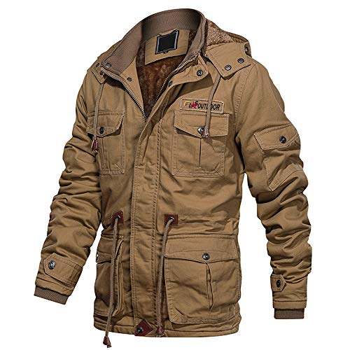 EKLENTSON Herren Fleecejacke gefüttert Steppjacke Sweatjacke Casual Windbreaker Outdoorjacke Khaki, XL