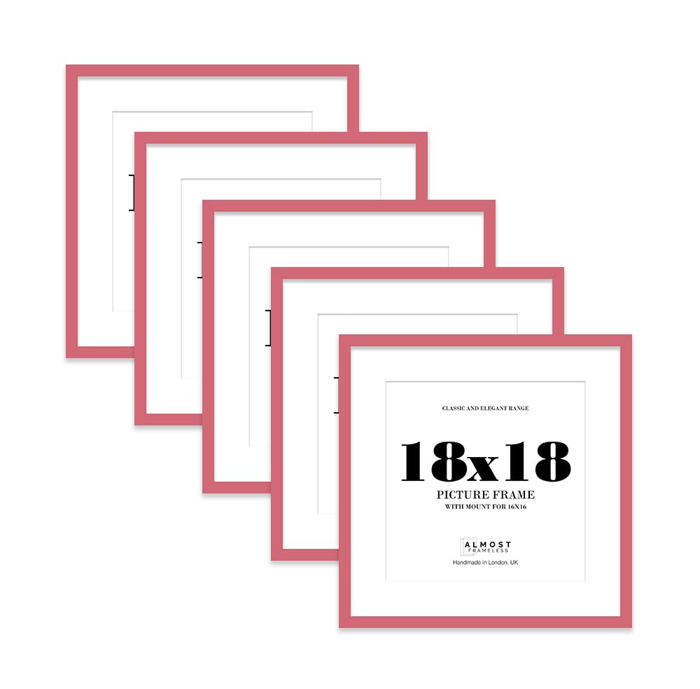 18x18 Pink Picture Frame with Mount for 16x16 Photos, Prints - Modern Square Wall Frame, Set of 5