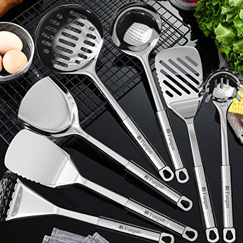 Stainless Steel Kitchen Utensil Set- Fungun 28 Pcs Cooking Utensils - Nonstick Kitchen Utensils Cookware Set with Spatula - Best Kitchen Gadgets Kitchen Tools Kitchen Accessories