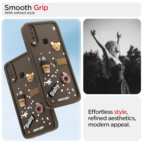 Image of Pikkme Back Cover for Vivo Y12 / Y15 / Y17 / U10 | Cute Fun Cartoon 3D Bear Silicone Full Body Protection Bumper Cover (Brown)