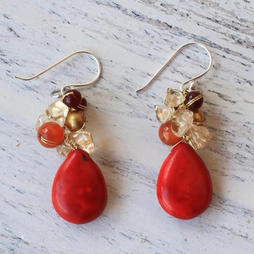 Boucles d'oreilles grappe de Camellia gouttes anti-ternissement perles - 6