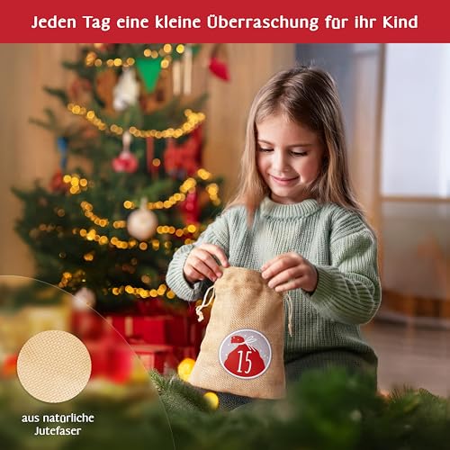Adventi Adventskalender zum Befüllen 2026, 24 Säckchen XL 20x15 cm, Rot – Ansicht 4