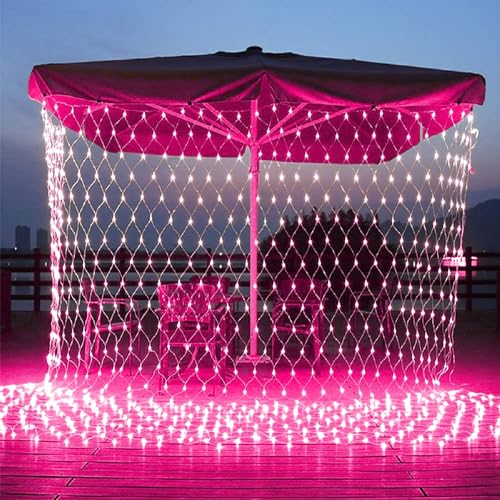 Image of Led Net Mesh String Lights - Diwali Lights, Led Lights for Home Decoration 9.8Ft X 6.6Ft 160 LEDs Staedy Modes (3x2-Net-Pink)